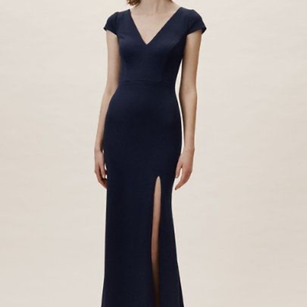 Bhldn Ara Gown Navy Blue Cap Sleeve